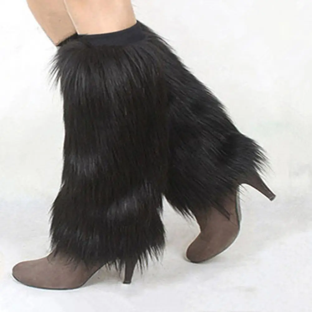 Warm Fashion Faux Fur Long Leg Warmers Solid Color Boot Socks