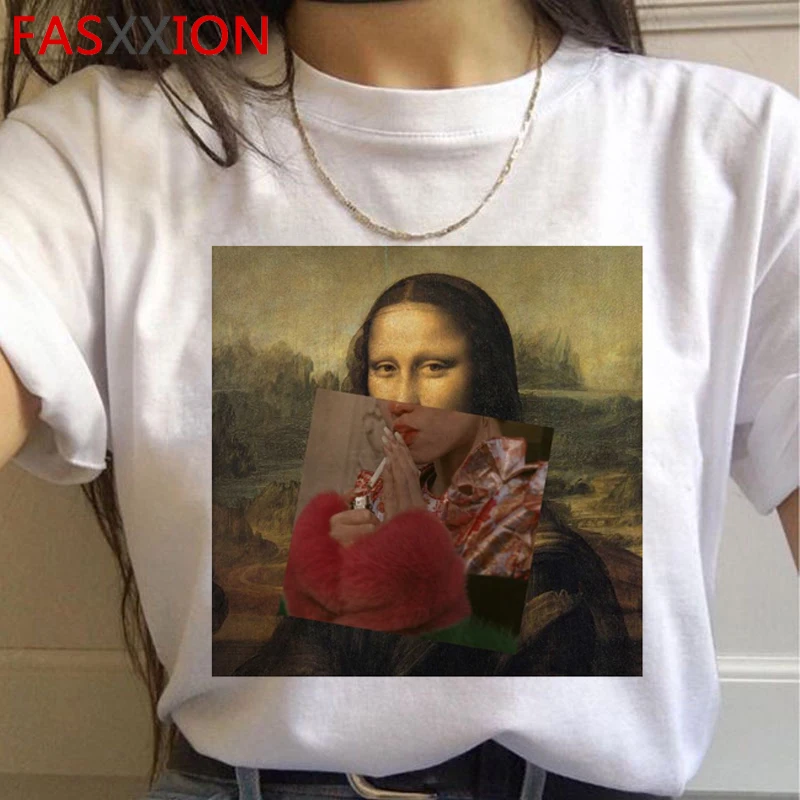 Mona Lisa Эстетическая забавная мультяшная футболка для женщин гранж Винтаж 90s футболка графическая модная футболка уличная Новинка Топ Тройники женские - Цвет: H4523