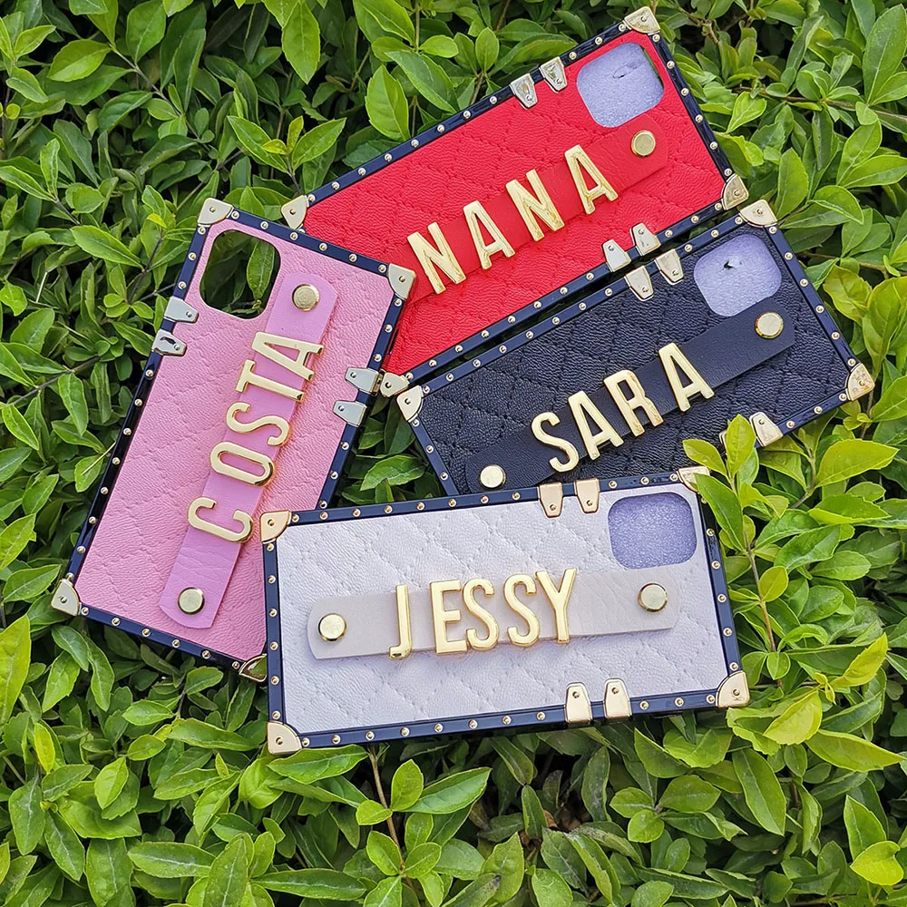Unique Custom Name Leather Square Phone Case For Samsung Galaxy A30 A50 A70 A51 A71 A91 A81 A01 A31 A21S A10E A32 A42 A52 A72 5G
