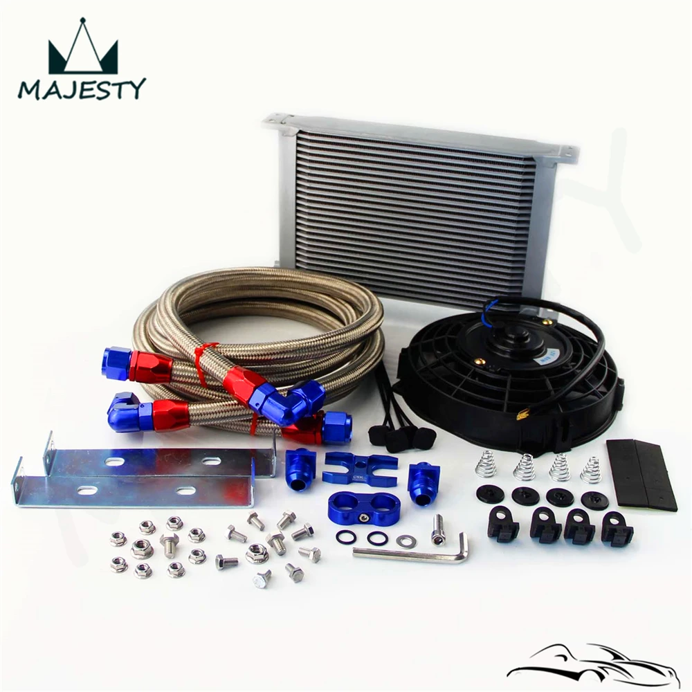 

25 Row 248mm AN10 British Oil Cooler Kit w/ Brackets Fits For BMW E36 Euro E82 E9X 135/335 E46 M3 E90 E92 Black/Silver
