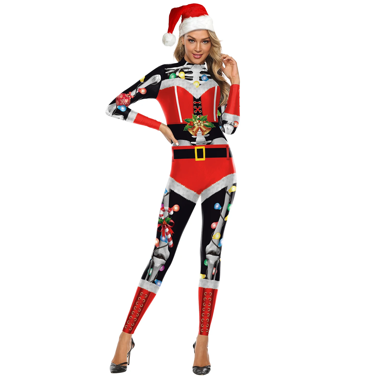 VIP Мода Новое поступление женские комбинезоны рождественские костюмы косплей для забавных Zentai Санта Клауса костюмы сексуальный боди