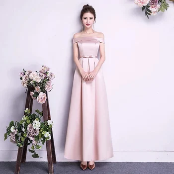 

2020 New Arrival Boat Neck Pink Long Short Bridesmaid Dresses Wedding Party Dress Prom Wedding Guest Gown Robe De Soiree plus