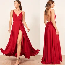Длинные свадебные платья с v-образным вырезом, простое красное свадебное платье с открытой спиной для гостей для свадебной вечеринки, сексуальное платье с высоким разрезом для взрослых, длинное торжественное платье