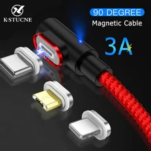 90 градусов Магнитный кабель для быстрой зарядки Micro USB для iPhone X XS XR 7 8 samsung просо type C USB кабель светодиодный магнитный кабель для зарядки