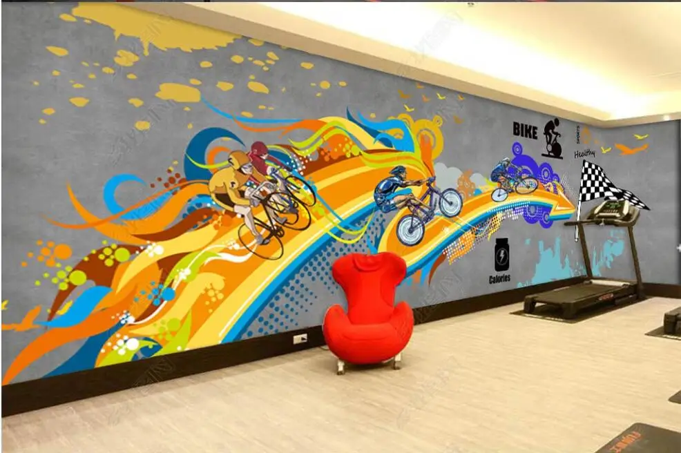 

Custom mural 3d photo wallpaper Hand drawn bicycle cement wall fitness exercise home decor living room wallpaper for wall 3 d
