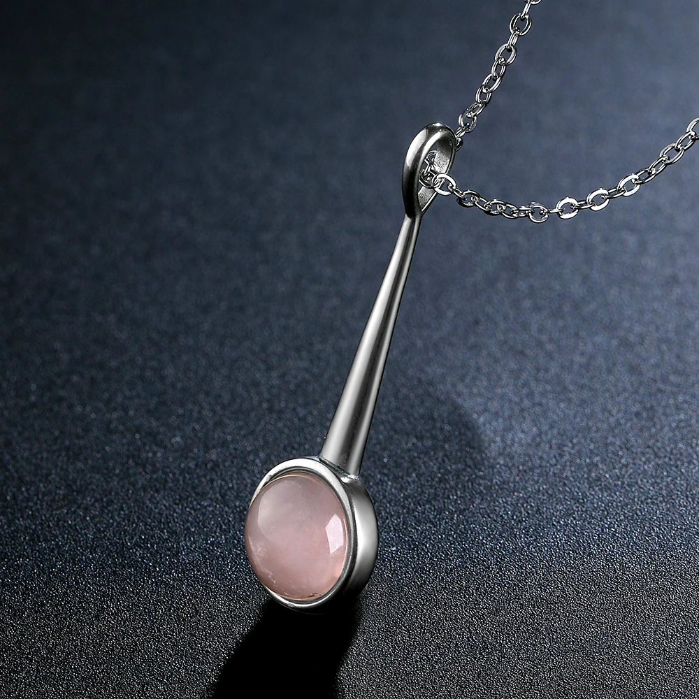 S925 Sterling Silver Necklace Natural Rose Quartz Pendant Necklace for Women Sweet Jewelry Wedding Engagement Party Gifts