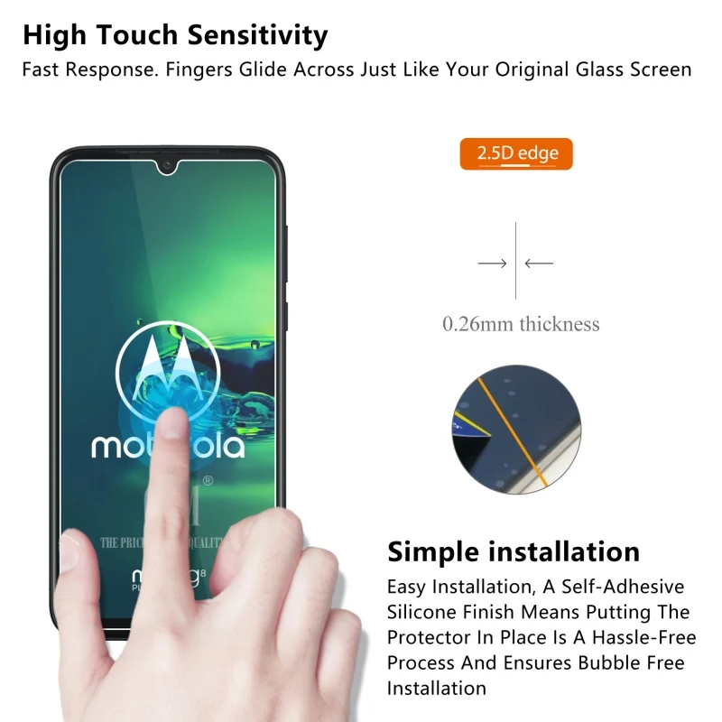 2 шт., закаленное стекло для Motorola Moto G8 Plus, Защитное стекло для экрана 2.5D 9 H, закаленное стекло для Moto G8 Plus, защитная пленка