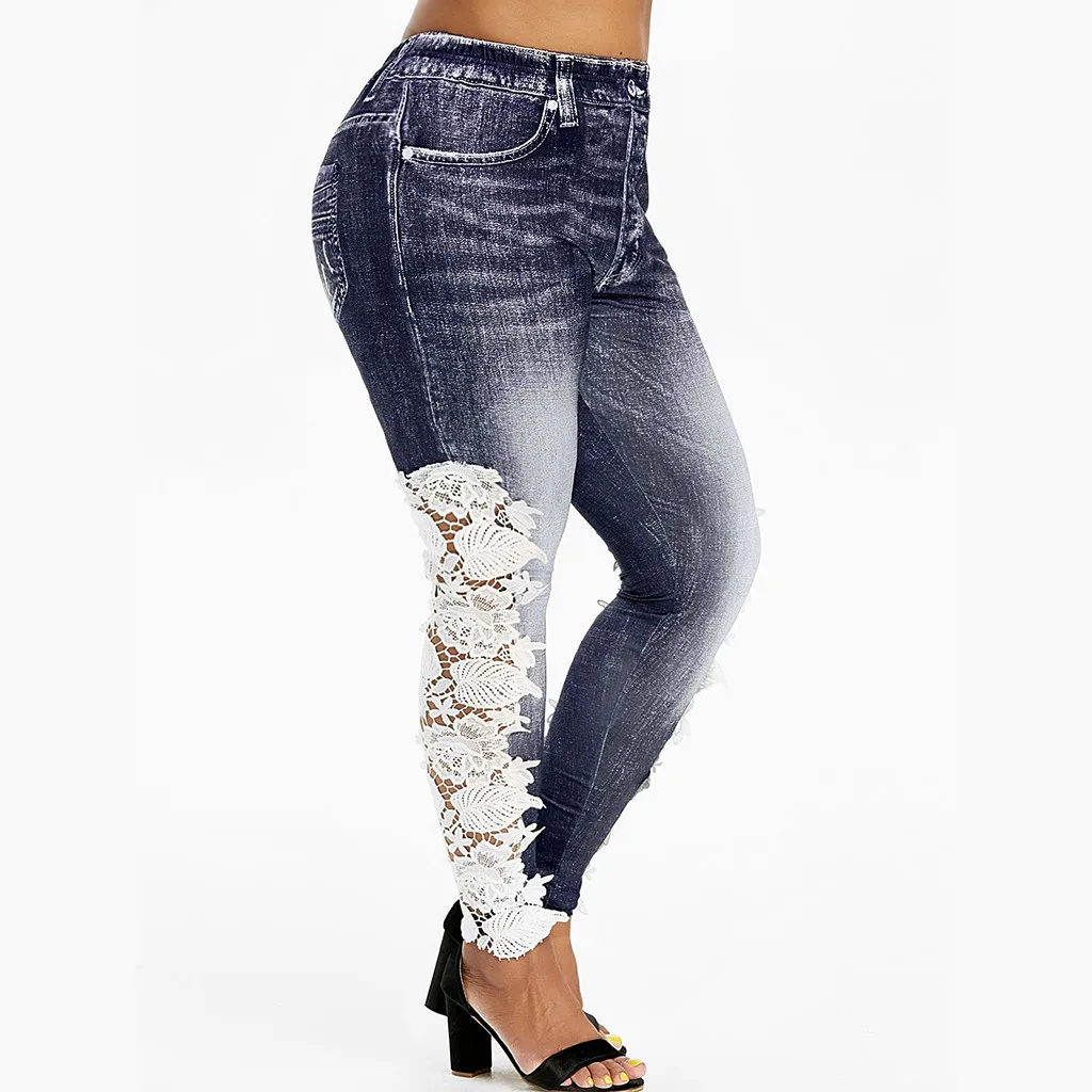 Женские леггинсы с высокой талией модные Стрейчевые обтягивающие джинсы узкие брюки тонкие сексуальные поддельные джинсовые Джеггинсы женская одежда
