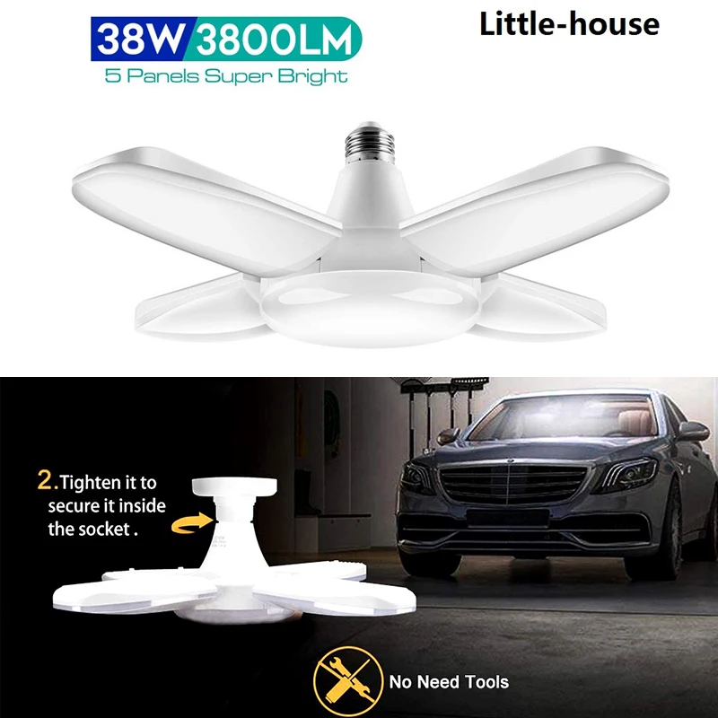 LED Garage Lights E27 38W Led Lamp Ceiling Fan Light 220V Foldable Blade Angle Adjustable For Home Lighting | Лампы и освещение