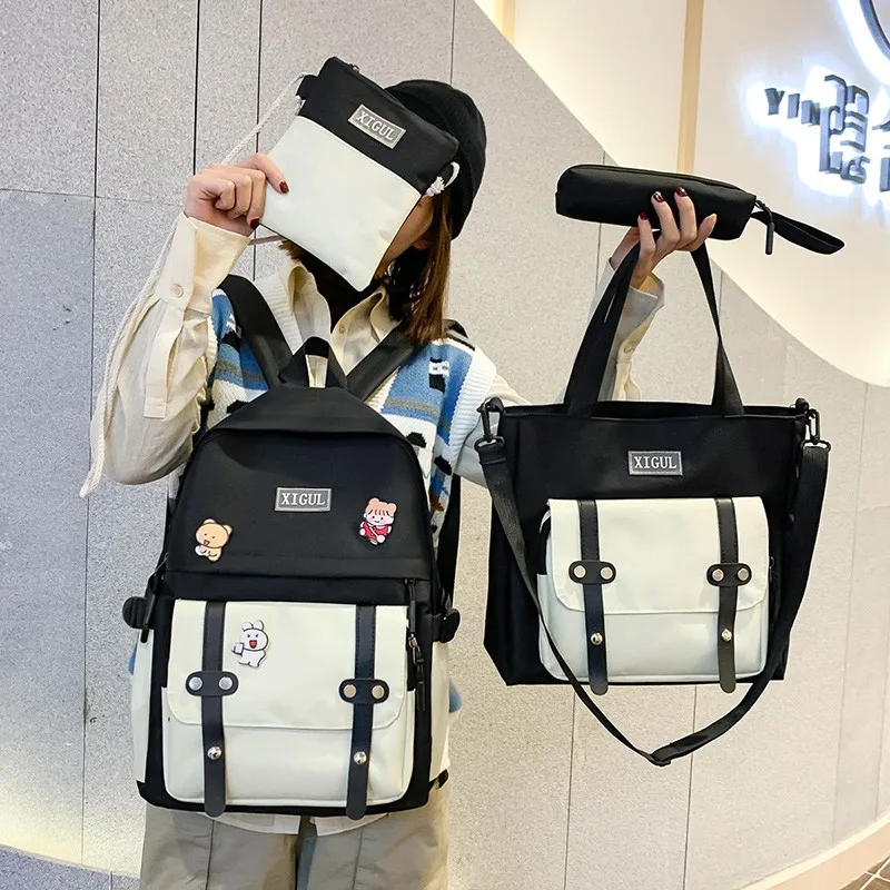 Backpack School-Bag Girl College Student Kawaii Canvas for Women New Cute Ladies Badge