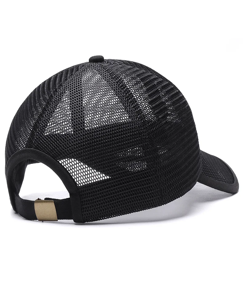 Full mesh baseball cap for men and women, featuring breathable fabric and adjustable fit.