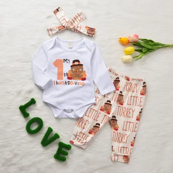 

Newborn Baby First Birthday Outfit For Boys Girls 1st Thanksgiving Romper Pants Outfits 1 Year Girl Baby Birthday Clothing Sets