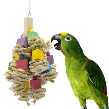 

Parrot Bird Chewing Toy Wooden Blocks Knots Tearing Toys Macaws Climbing String