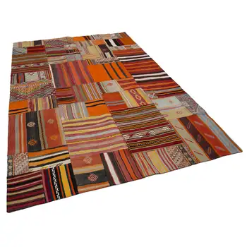 

202x300 Cm Orange Handmade Rugs Patchwork Rug-7x10 Ft