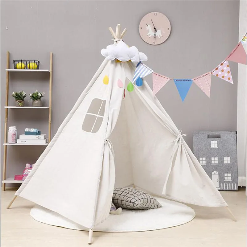 Портативный детский игровой домик, спальный купол, тент индейский вигвам, домашний текстиль, детская палатка - Color: White
