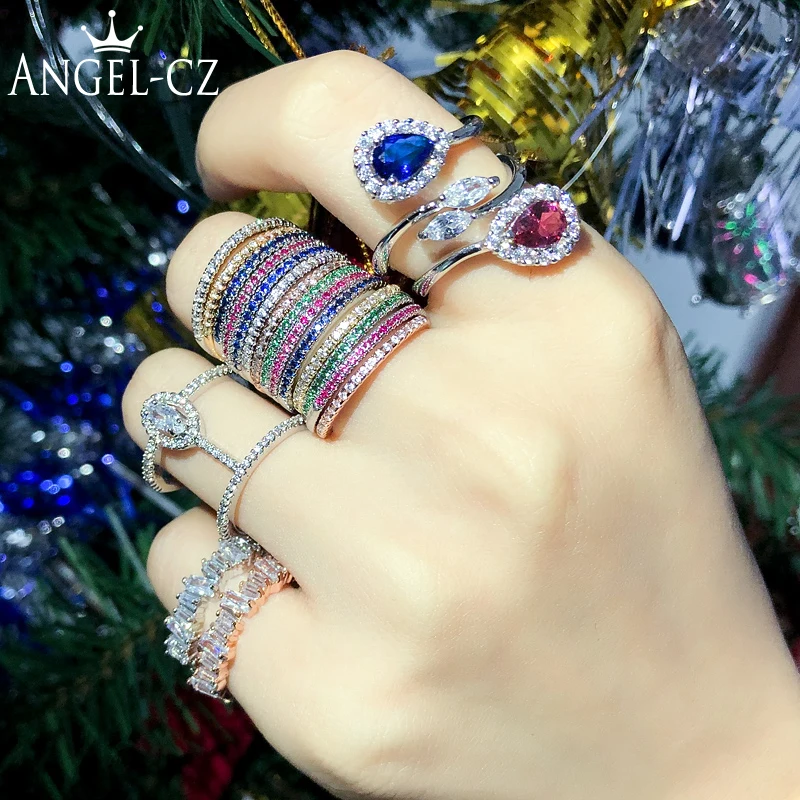 ANGELCZ стек простые Коктейльные ювелирные изделия на палец для женщин AAA Multi CZ