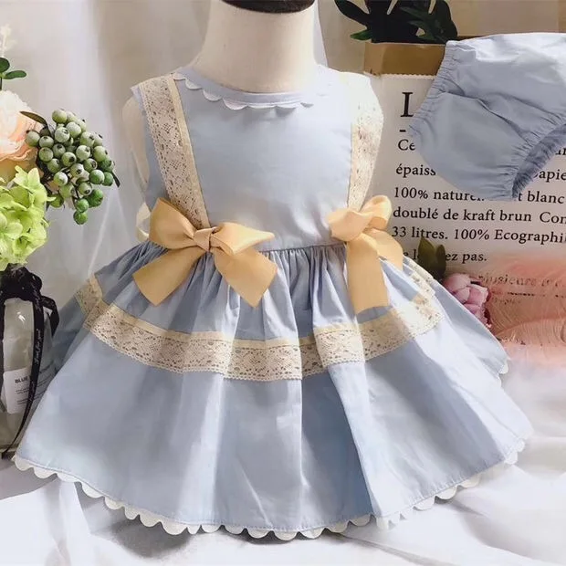 

2PCS Baby GIrl Spring Summer Sleeveless Vintage Spanish Lolita Princess Ball Gown Dress for Girl Easter Birthday Party Casual