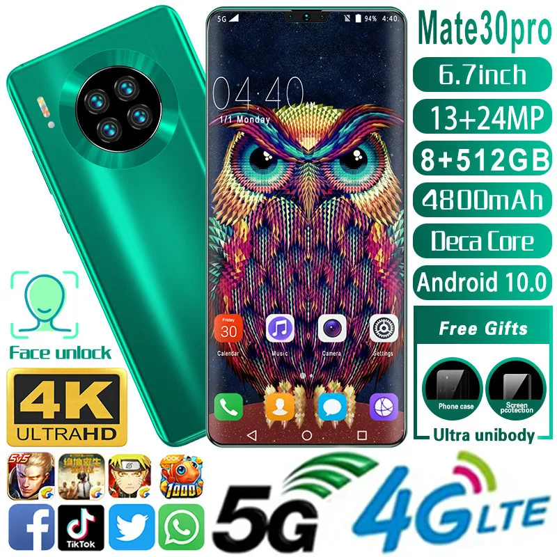 Mate 30 Pro 6.26 smartphones 2GB RAM 16GB ROM android mobile phones face ID unlocked celulares Global version 3G wifi 2SIM