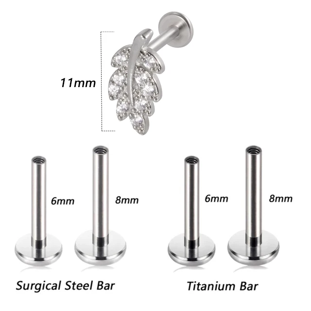 1PC G23 Titanium&Steel 16G CZ Gem Moon Labret Lip Bar Ring Crystal Flower Ear Cartilage Tragus Helix Piercing Screw Fit Top 16g Style N