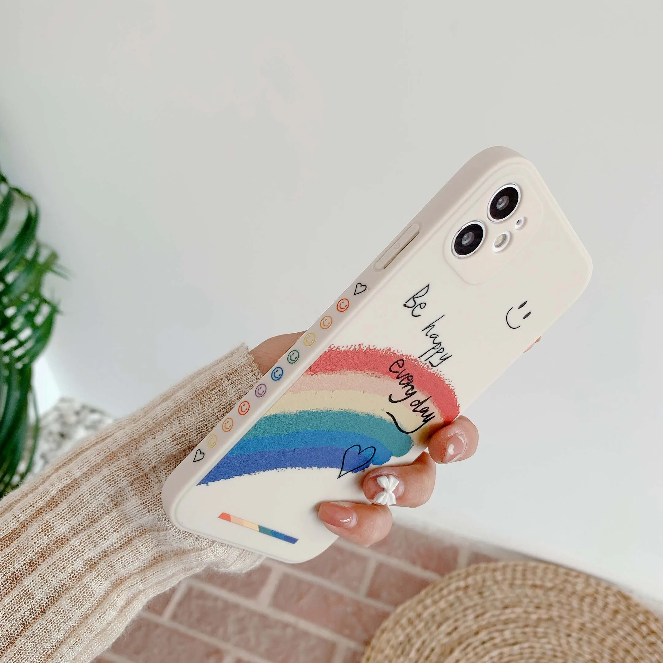 Fashion Be Happy Rainbow Phone Case for iPhone 13 11 12 Pro Max X XR XS Max 7 8 6 6S Plus Se 2020 Soft Silicon Back Cover Cases iphone 11 Pro Max leather case