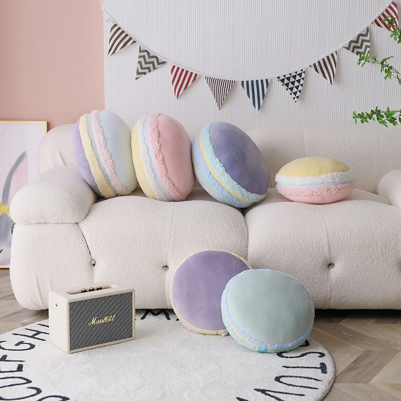 New Pure Color French Macaron Round Cake Creative Plush Doll Pillow Cushion Gift With Core Home Decoration