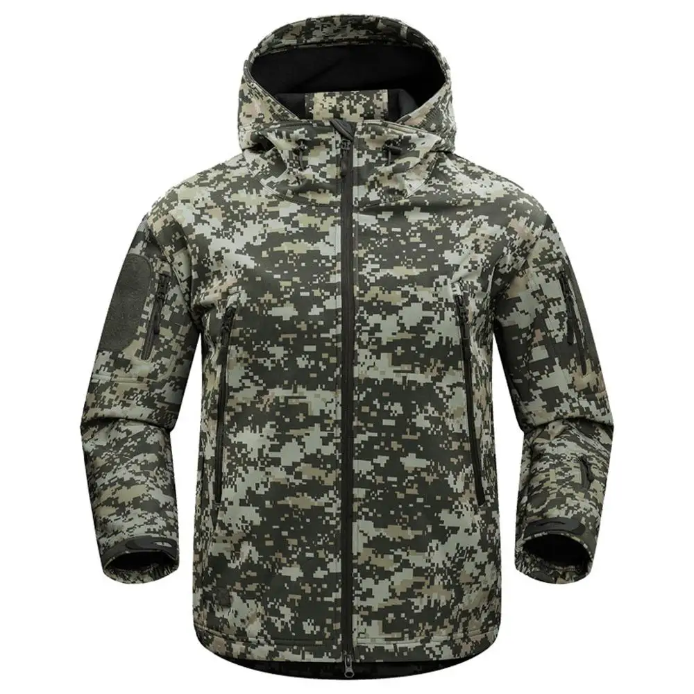 

Plus Size Men's Winter Soft shell camouflage hooded fleece waterproof mountaineering warm jackets campera impermeable T#