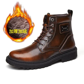 

Winter Men Snow Boots with Fur Shoes Botas Hombre High Top Boot Platform Leather Footwear Retro Design Anti-skid Safety Shoe VII