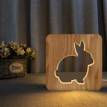 

Animal Table Lamp Solid Wood Hollow Crafts Rabbit Night Lamp Table Lamp Led Lights Decoration Haloween