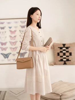 

CYNTHIA 2020 Spring Women Dresses Female Vintage Cotton Long-sleeve V-neck Floral-printed Lace Sashes A-line Dress