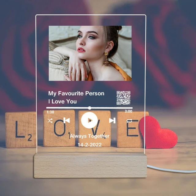 Placa de música personalizada de Spotify, canción acrílica con foto,  cubierta de álbum de fotos personalizada, código escaneable, lámpara de luz