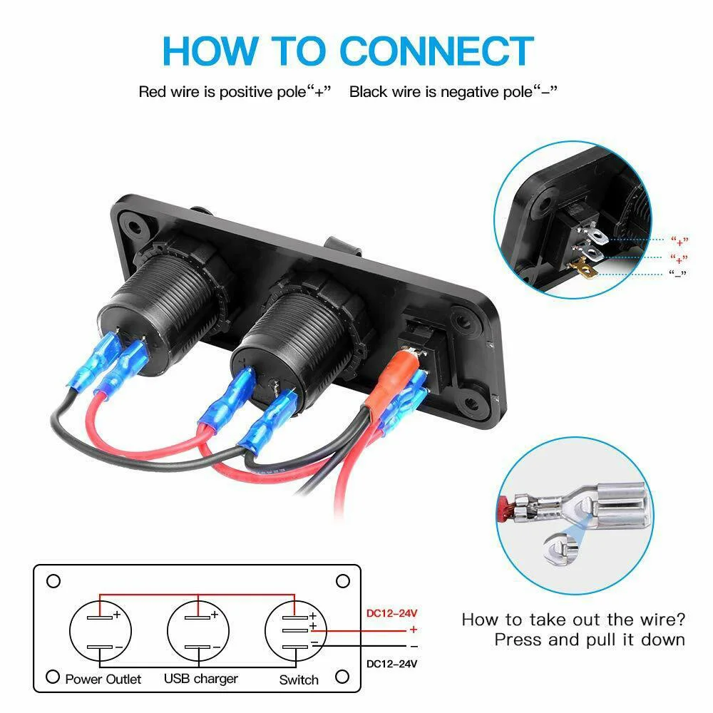 Boat Marine Dual USB Charger LED Voltmeter 12V Power Socket On-Off Switch Panel Black Marine Dual USB Charger Boat accessories