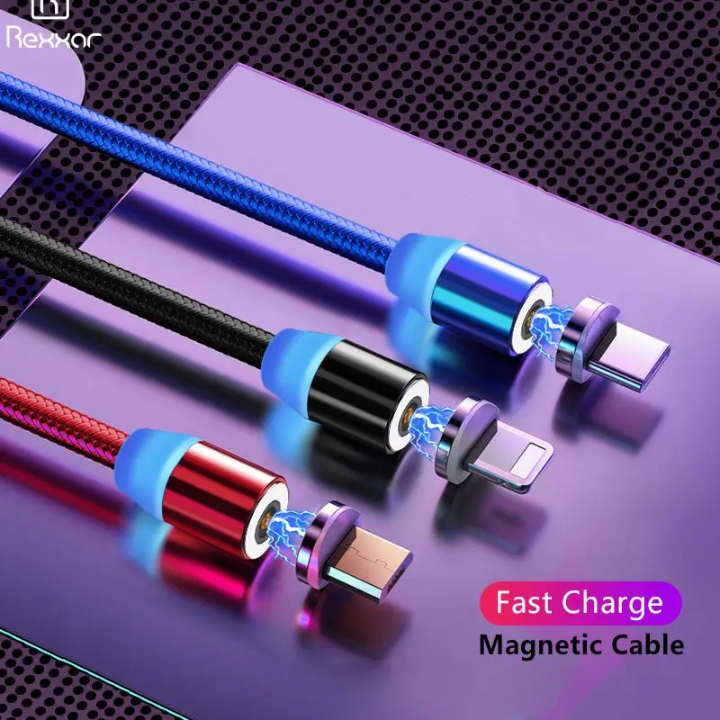 

Rexxar Magnetic Cable For iPhone Samsung Fast Charging Micro USB Cable Cord Magnet Charger USB Type C 1m 2 m Mobile Phone Cables