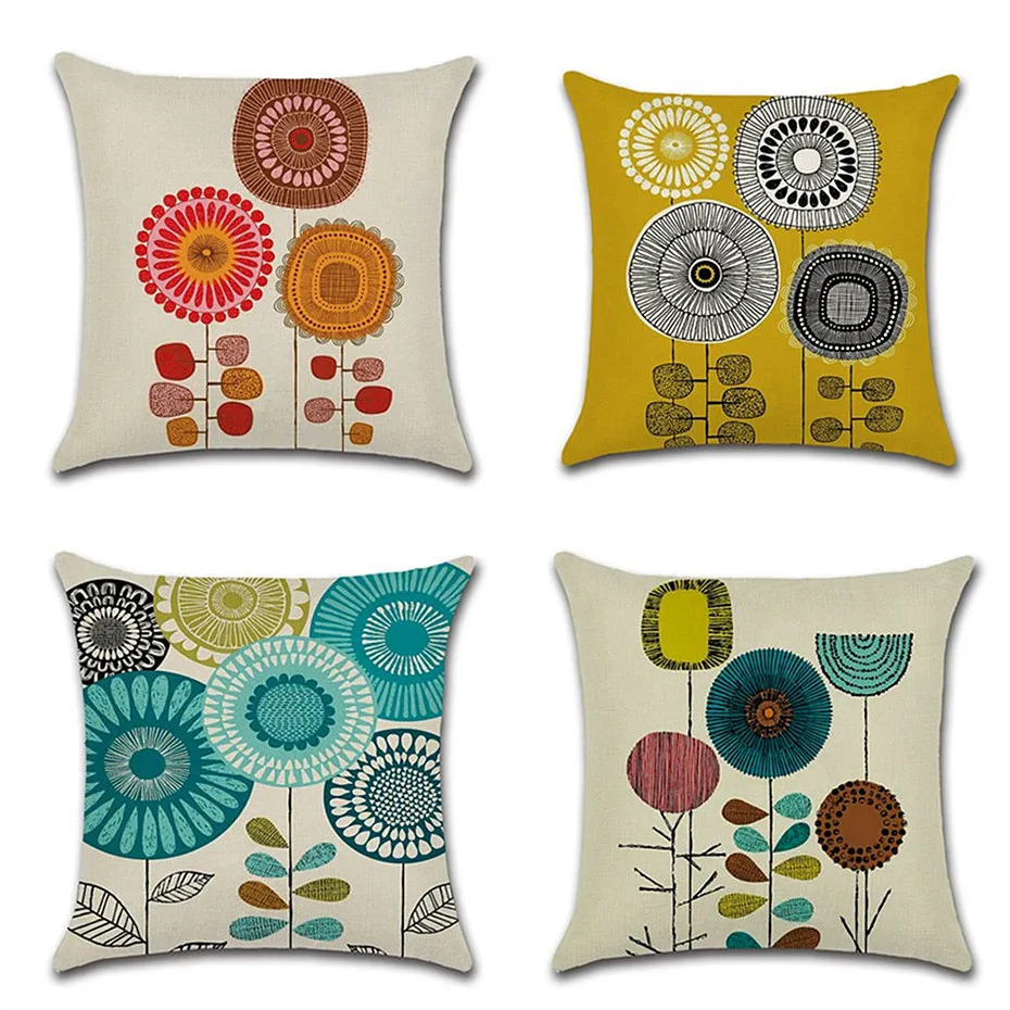 

Yellow White Geometric Cushion Cover Polyester Decorative Throw Pillow Fashion Flower Striped Sofa Pillow Case Home Decor