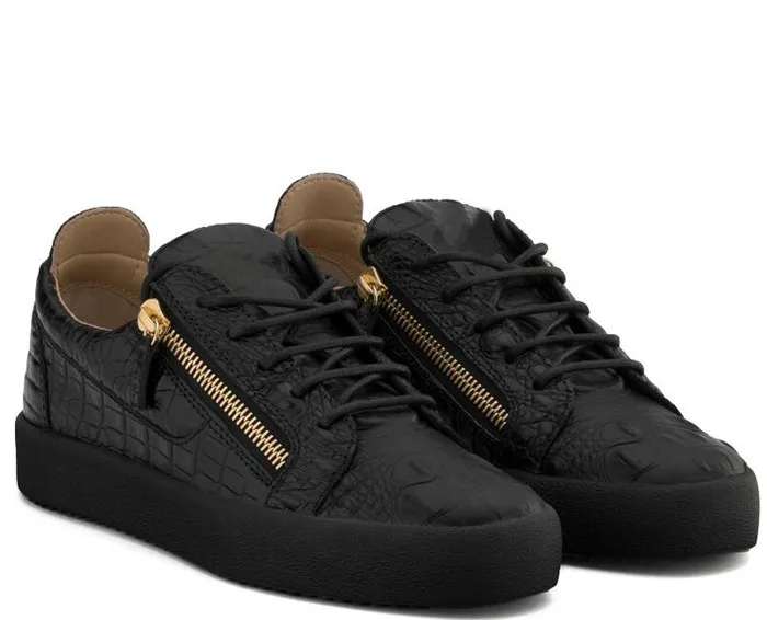 black shoes with gold zipper