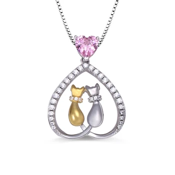 

AILIN Custom Cute Cats Necklace With Heart Birthstone Pet Jewelry For Valentine's Day Gift