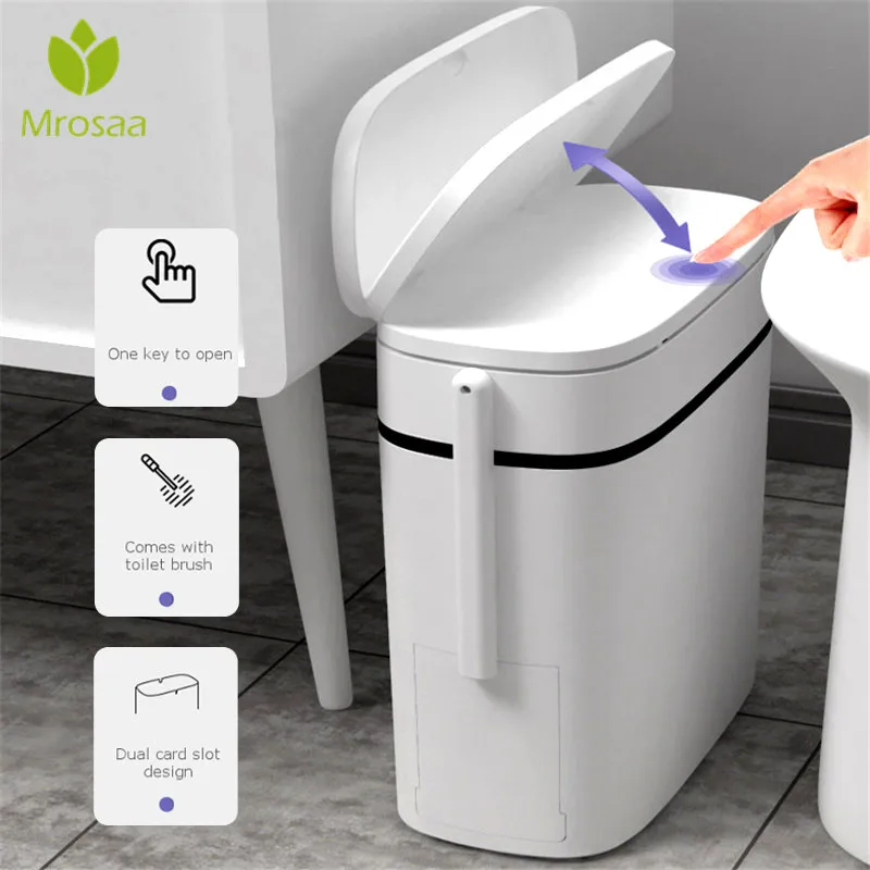 Home & Kitchen Home Acreny Plastic Trash Can Set Toilet Brush Waste Bin