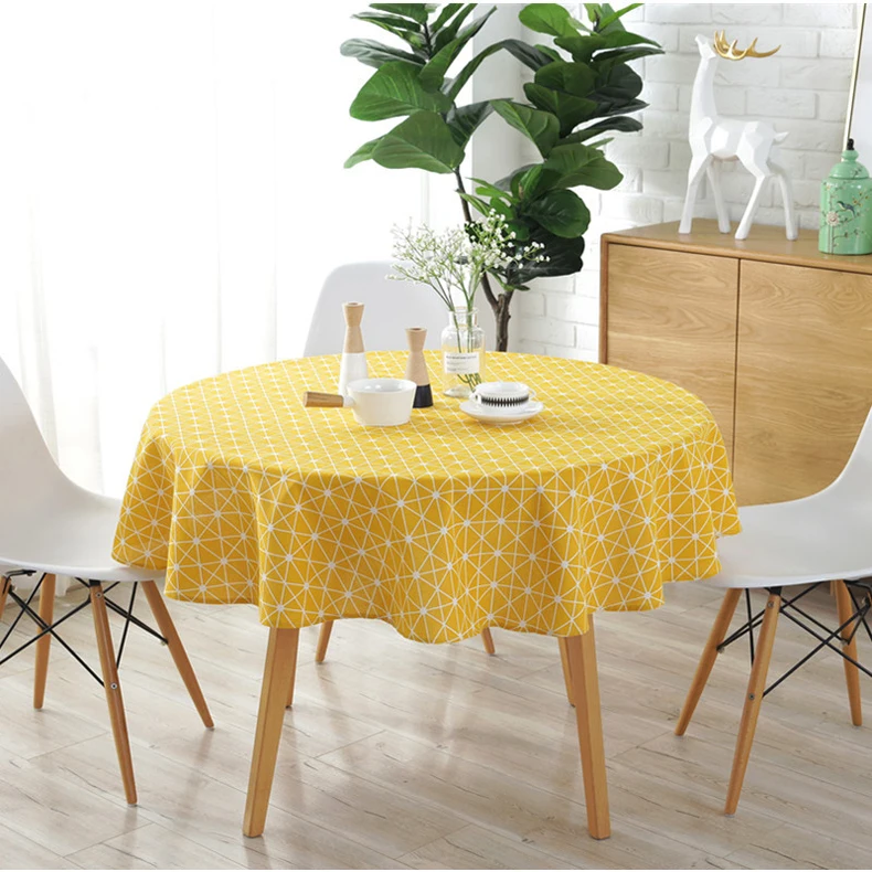 Элегантная Геометрическая скатерть с принтом, желтая, серая, хлопковая, льняная круглая кофейная скатерть для стола, покрывало для стола, домашний декор, obray CZ078