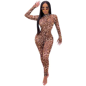 

Summer Autumn Women Jumpsuit Bodycon Playsuit Bodysuit Overalls Rompers Plus Size Mesh Leopard Print Sexy Jumpsuits