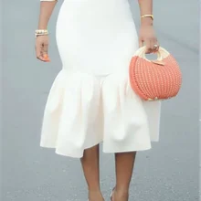 Женская белая облегающая юбка-Русалка с завышенной талией, тонкая, с оборками, посылка, облегающая, стильная, Saias Jupes Falads, элегантная, офисная, рабочая одежда
