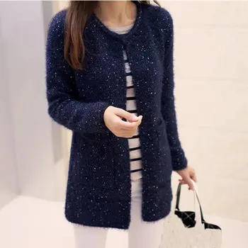 

Autumn Winter Women Mid-long Female Long-sleeve Loose Round Neck Knit Ladies Sweater Coat 5Colors