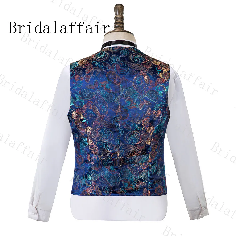 Bridalaffair Зимний костюм для жениха, джентльменский шаль с отворотом, приталенный темно-синий костюм с красочным пиджаком