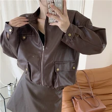 Thick Warm Women Fashion PU Leather Coats Femme Elegant Zipper Long Sleeve Jackets Ladies Fashion Autumn Streetwear Overcoat
