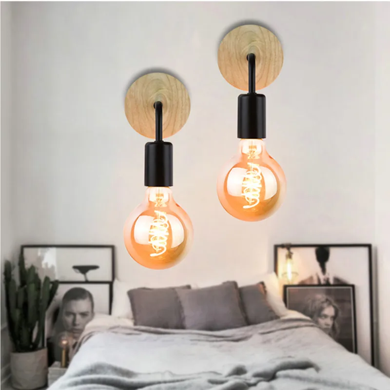 

Wooden wall lamp industrial wall lamp adjustable light retro-e27 light bulb wall lamp household attic interior decoration device
