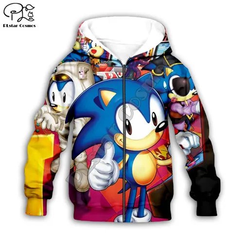 family outfits kids Anime Super Sonic 3d Hoodies Children zipper coat Long Sleeve Pullover Cartoon Sweatshirt set Hooded/pants - Цвет: Kids zip hoodies