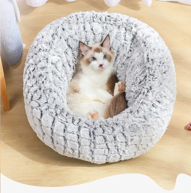 Новые круглые плюшевые кошки кровать дом мягкий длинный плюшевый Pet кровать коврик зимний теплый спальный дом для кошки маленькие товары для домашних собак