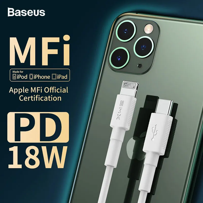 Baseus BMX MFI 18 Вт PD USB C кабель для Lightning для iPhone 11 Pro Max Xs Max Xr X 8Plus Кабель для быстрой зарядки для Macbook iPad Pro