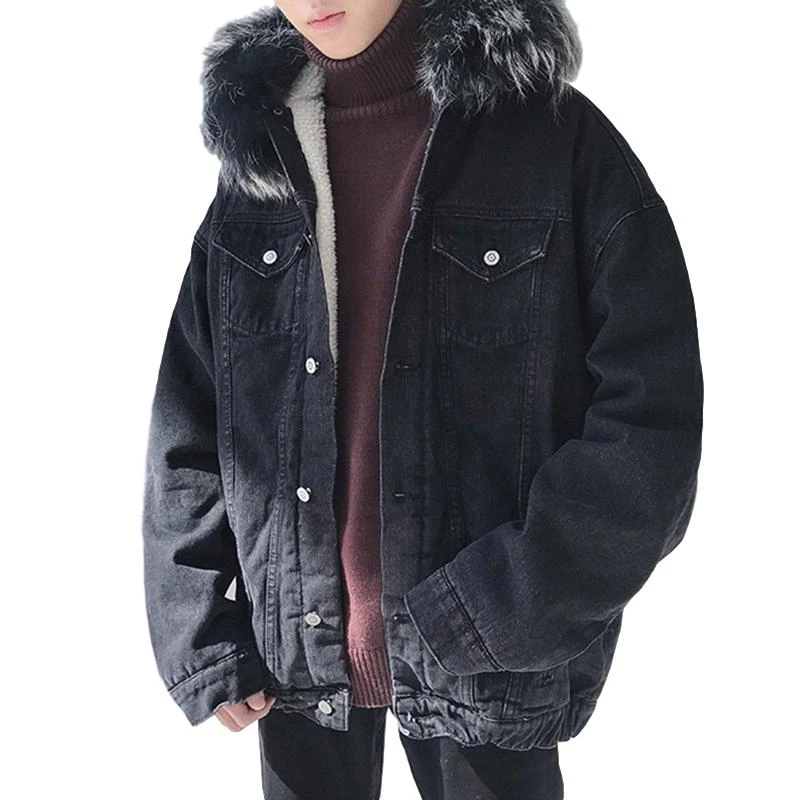 denim jacket with fur hood mens