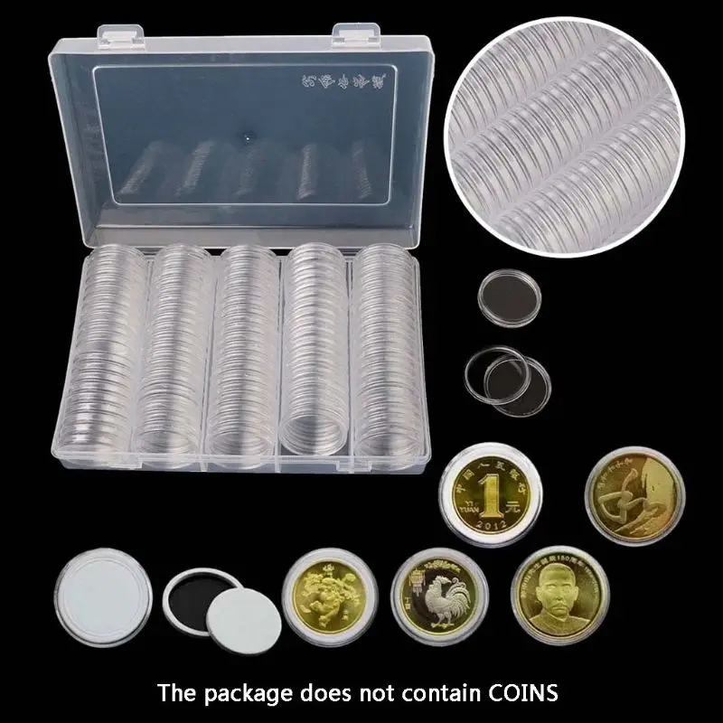 

100Pcs Clear Round 30mm Direct Fit Airtight Coin Capsules Holder Display Collection Case Storage Box With 17/20/25/27mm Pad Ring