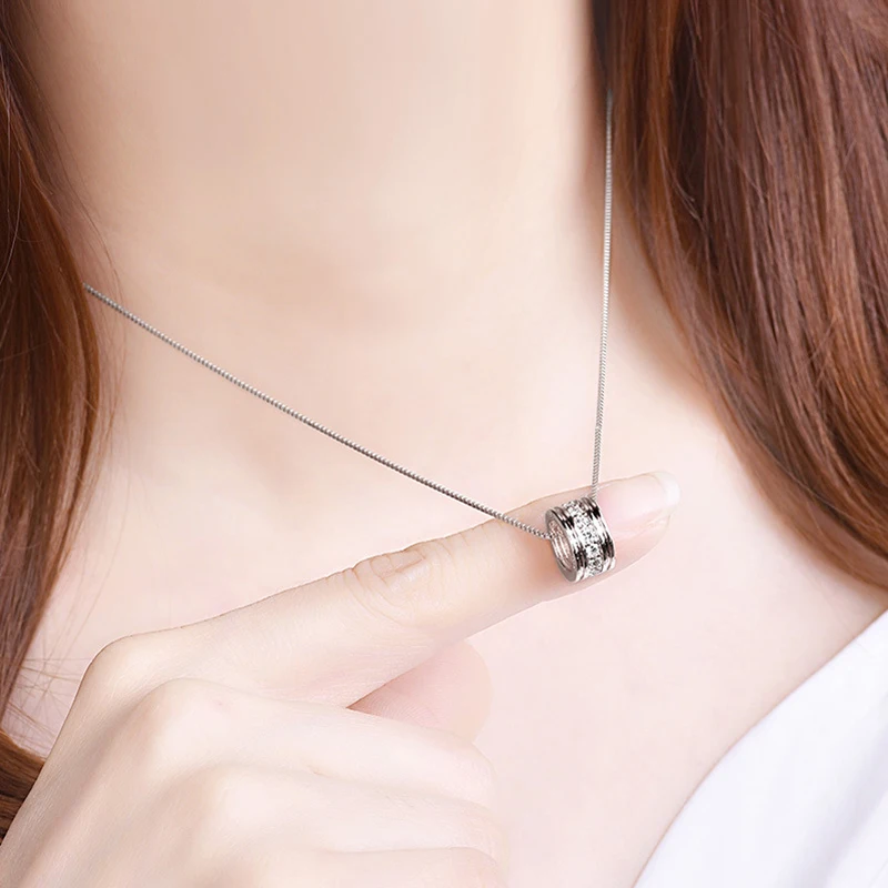 New Fashion 925 Sterling Silver Rotatable Round Zircon Pendants Neckalces&Choker Elegant Rhinestone Necklace Women Jewelry Gift