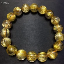 

Natural Gold Rutilated Quartz Bracelet Brazil Clear Round Beads 11mm Women Men Fashion Big Size Bead Wealthy Stone AAAAAAA